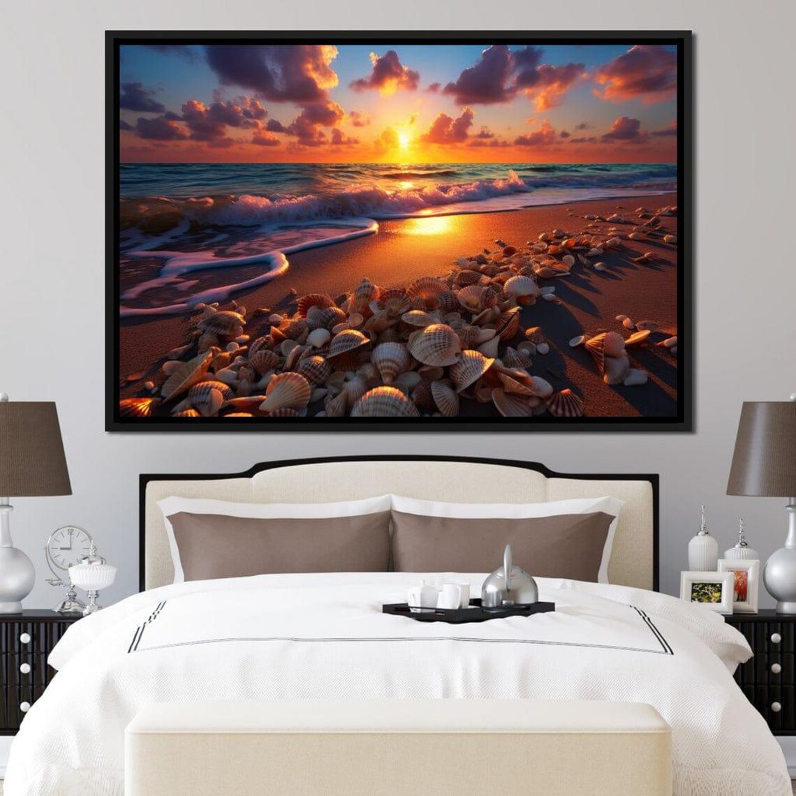 Sunset At The Seashell Shore Coastal Scene Beach Wall Art Ocean Sunset Tropical Decor Home Decor By Nichecanvas - Image 3