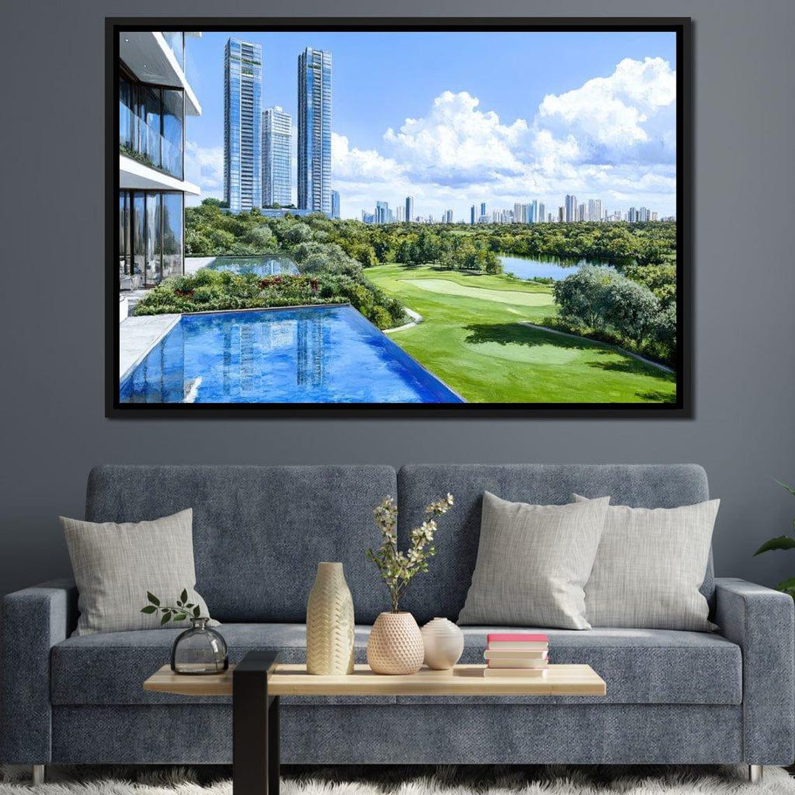 Luxury City Skyline Over A Golf Course And Infinity Pool Poster - Image 2