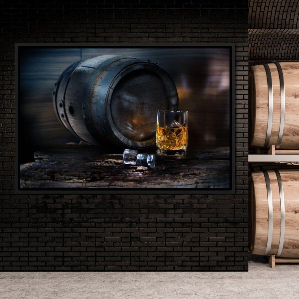 Whiskey Barrel Aged Oak Cask Glass On Rocks Moody Home Bar Wall Art Poster