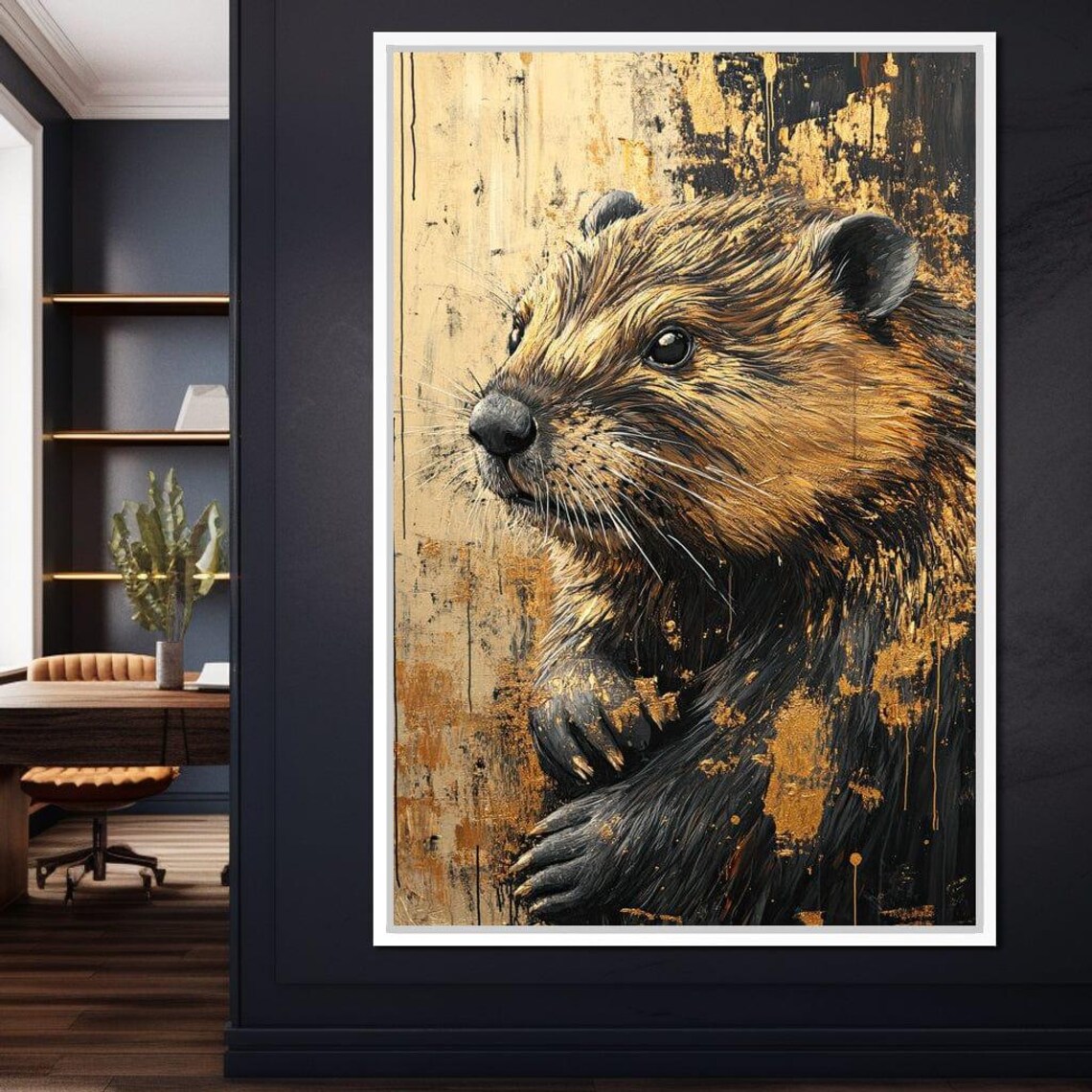 Golden Beaver Portrait Black Gold Textured Wildlife Painting Art Poster - Image 4
