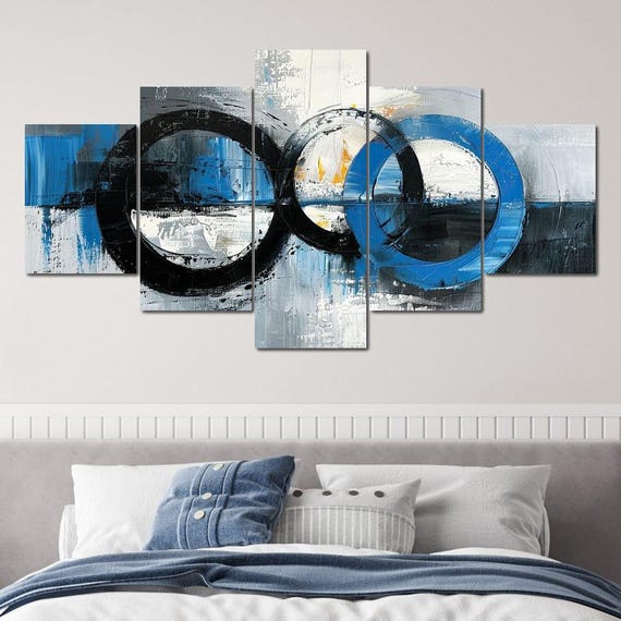 Unfolding Cerulean Bonds Modern Abstract Art Blue Palette Circle Motif Geometric Wall Decor For Home By Nichecanvas