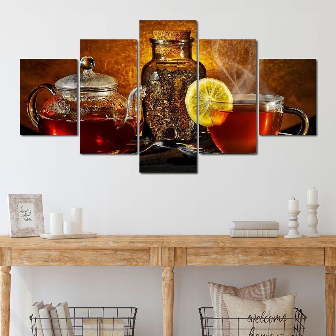 Glass Teapot Tea Lover Gift Kitchen Wall Art Cozy Home Decor Rustic Still Life Photography Multi Panel Art By Nichecanvas - Image 4