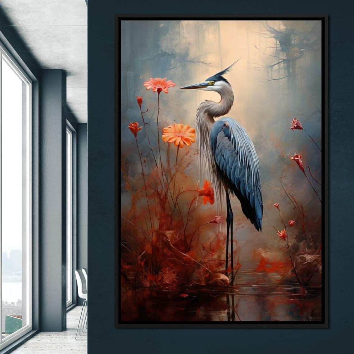 Autumn Heron Feathered Dawn Bird Art Print