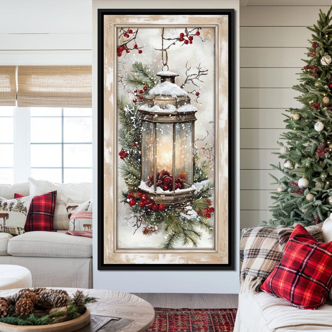 Rustic Christmas Lantern, Winter Holiday Wall Art - Image 2