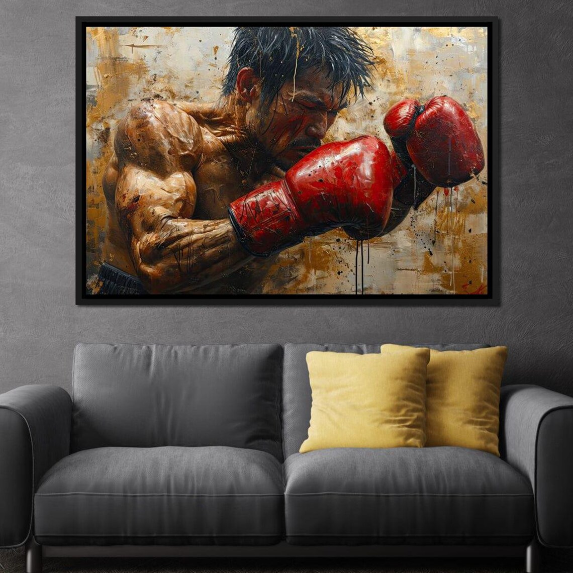 Determined Boxer Red Gloves Gritty Fight Stance Motivational Sports Wall Poster