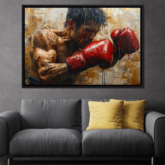 Determined Boxer Red Gloves Gritty Fight Stance Motivational Sports Wall Poster