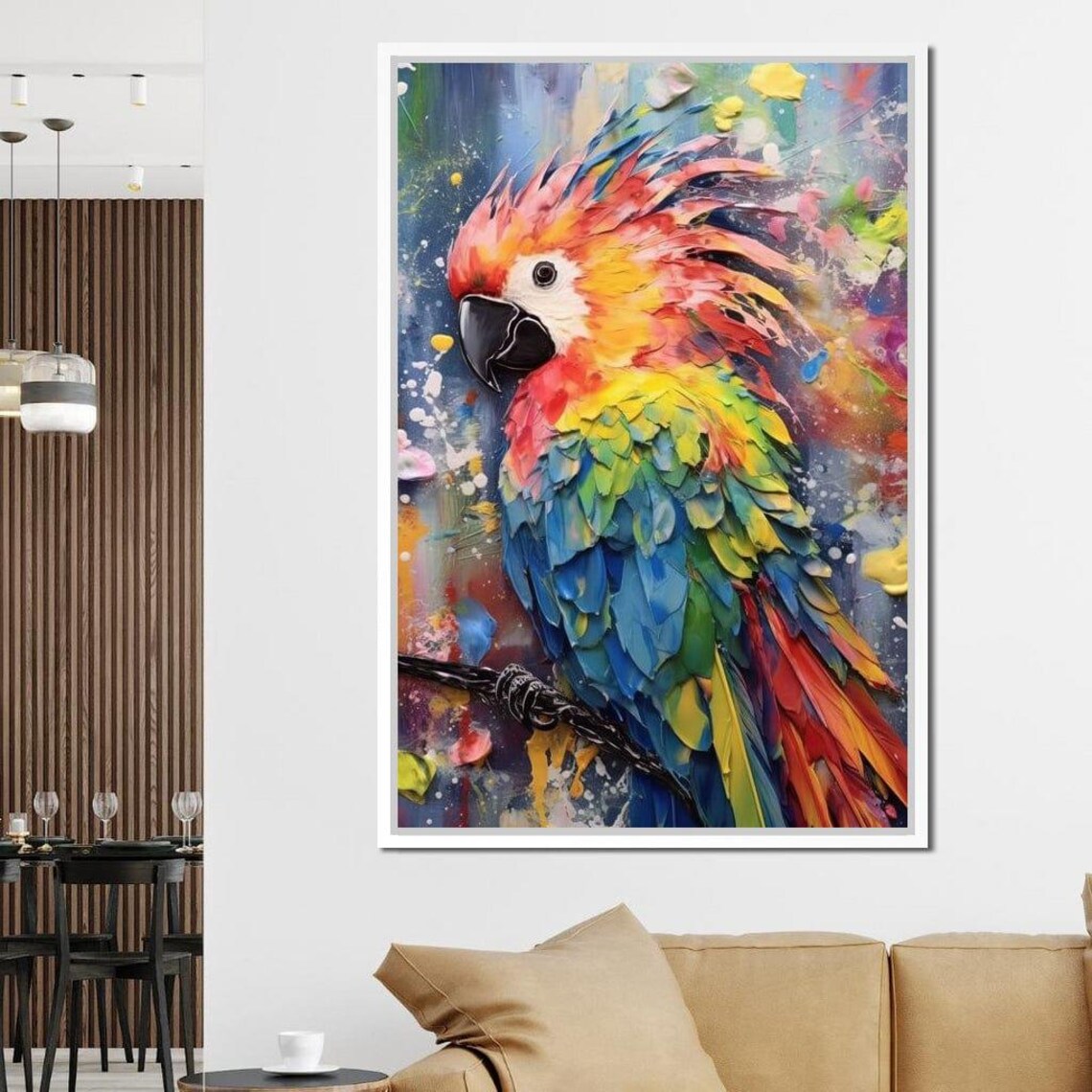 Colorful Scarlet Macaw Parrot Textured Oil Tropical Bird Poster - Image 2