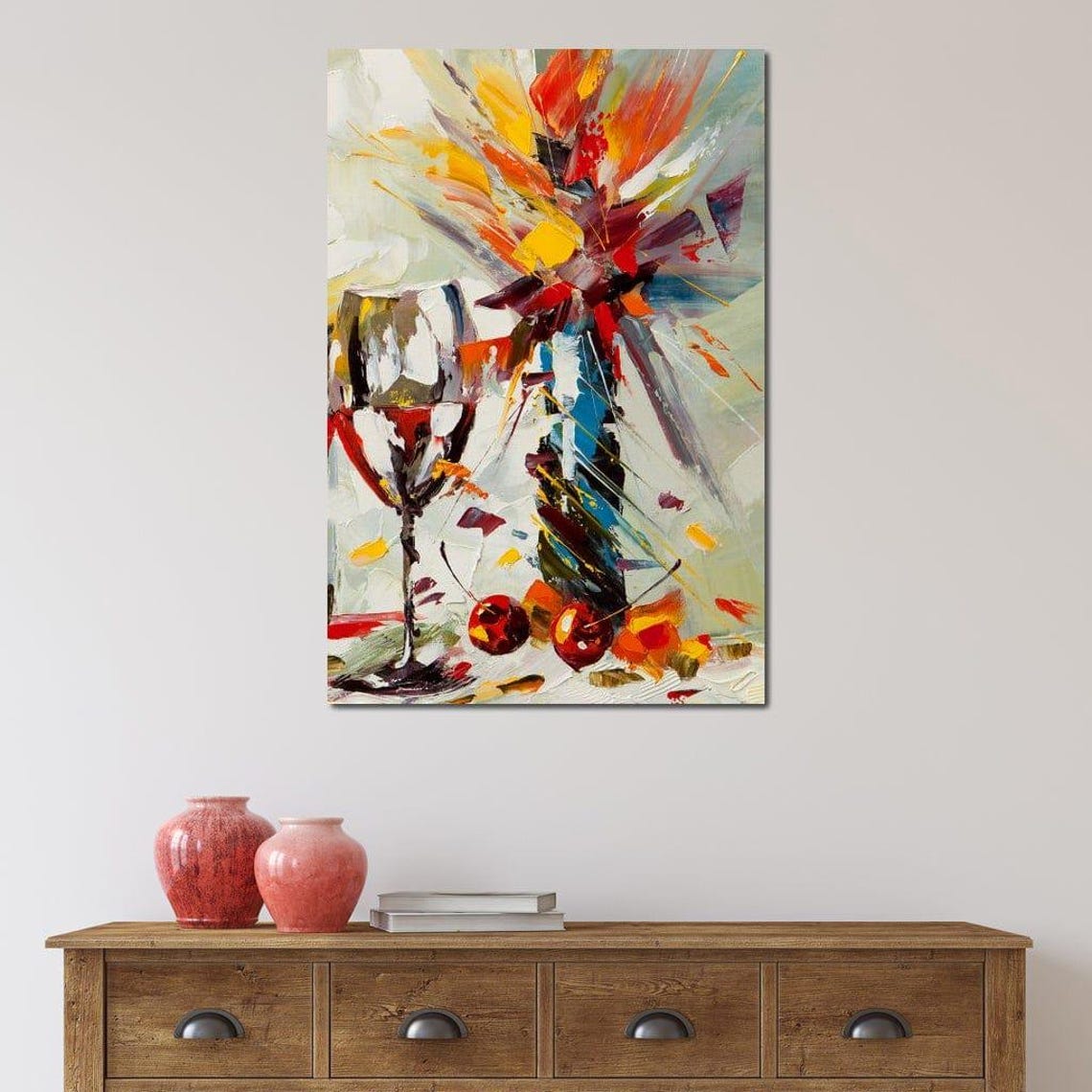 Abstract Wine Glass Cherry Bouquet Bold Colorful Kitchen Art Poster - Image 4