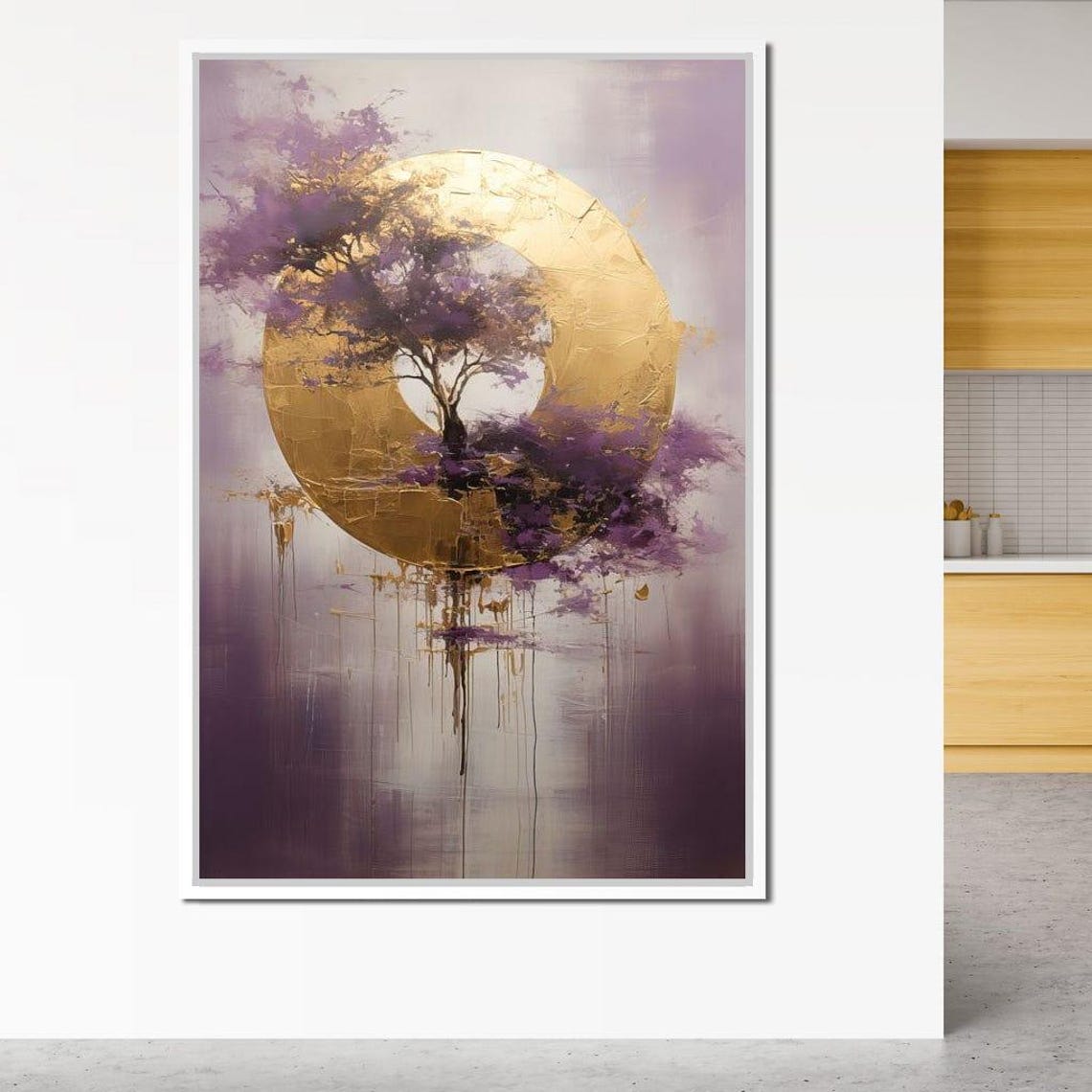 Golden Moon Tree Purple Mist Abstract Nature Wall Art Poster - Image 3