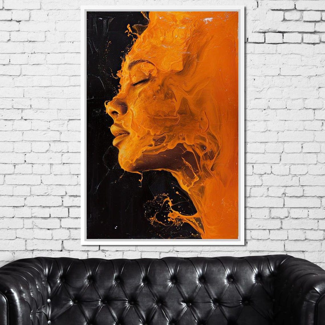 Orange Flame Abstract Woman Profile Fiery Fluid Art Painting Poster - Image 2