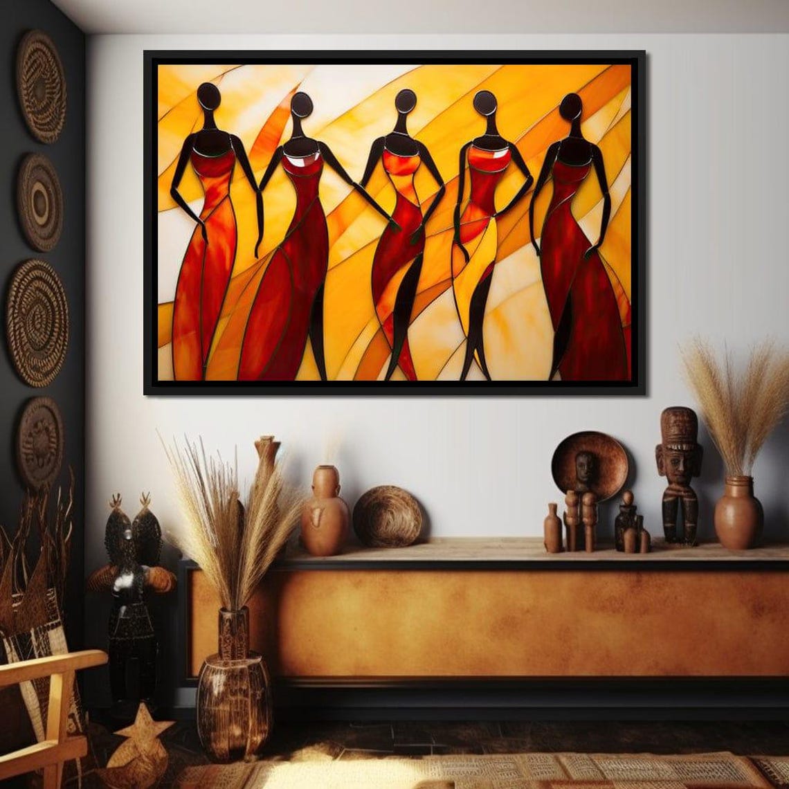 Sisterhood of Five Red Dresses Amber Silhouette Unity Wall Art - Image 3