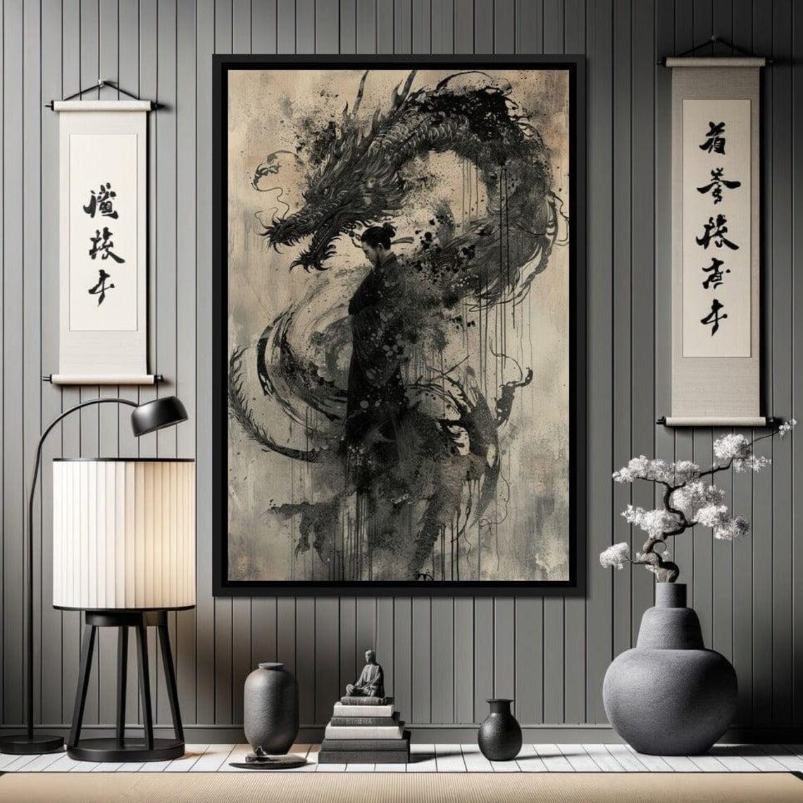Samurai Dragon, Dark Fantasy Japanese Myth Art Print - Image 4
