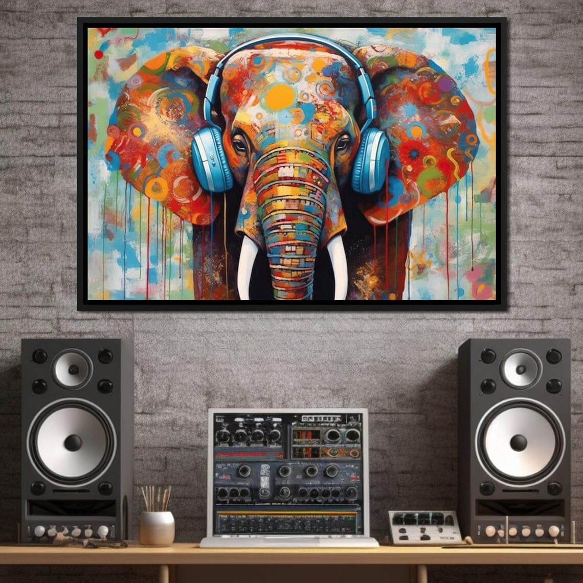 Pop Art Elephant Wearing Headphones Colorful Music Lover Wall Art - Image 2