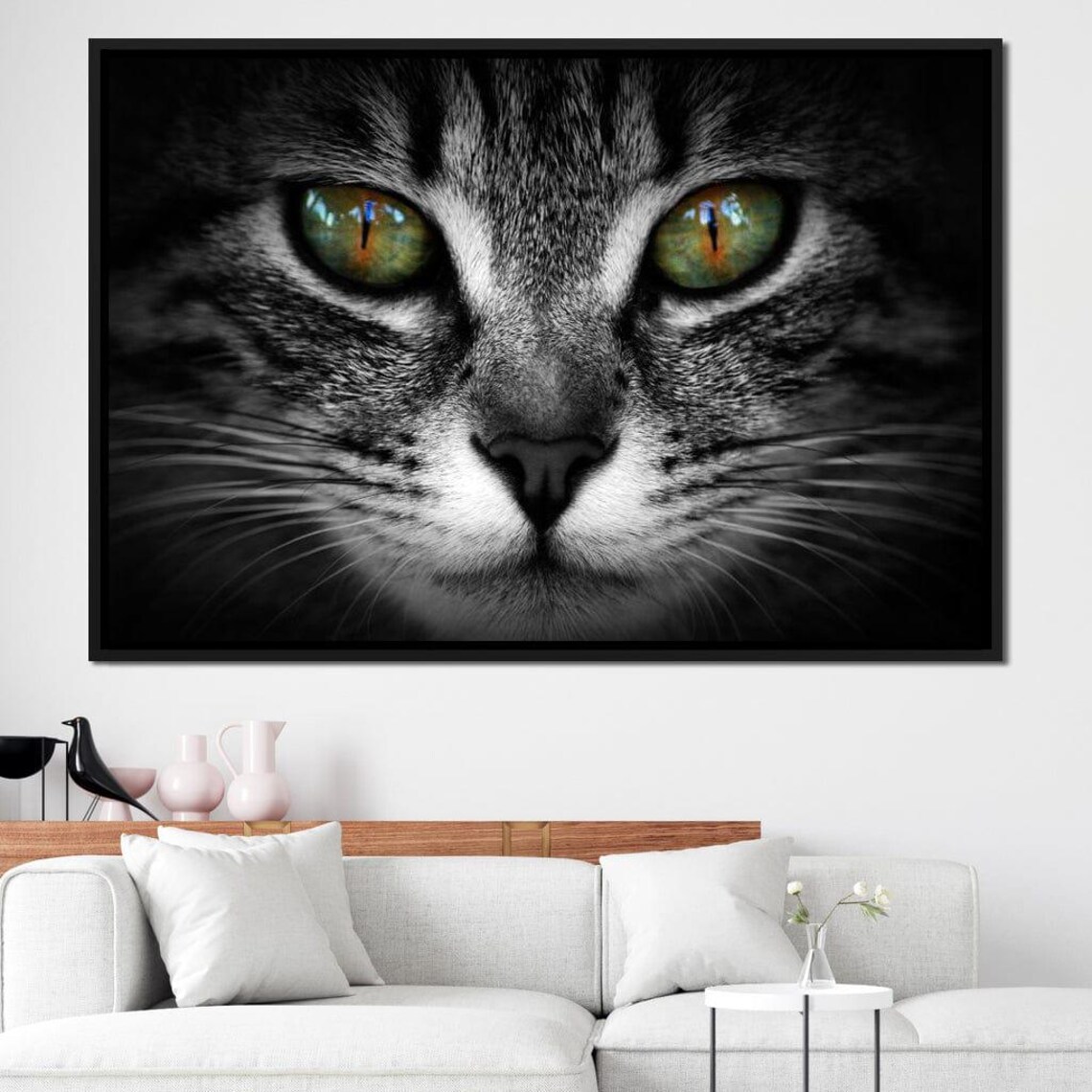 Green Eyed Tabby Cat Close Up Selective Color Intense Gaze Feline Wall Art