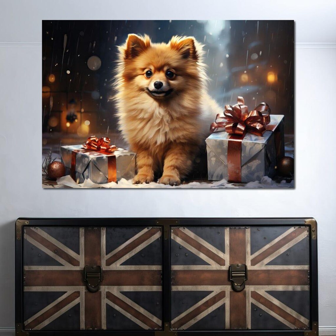 Pomeranian Puppy Christmas Gifts Snowy Night Festive Dog Art Print - Image 3