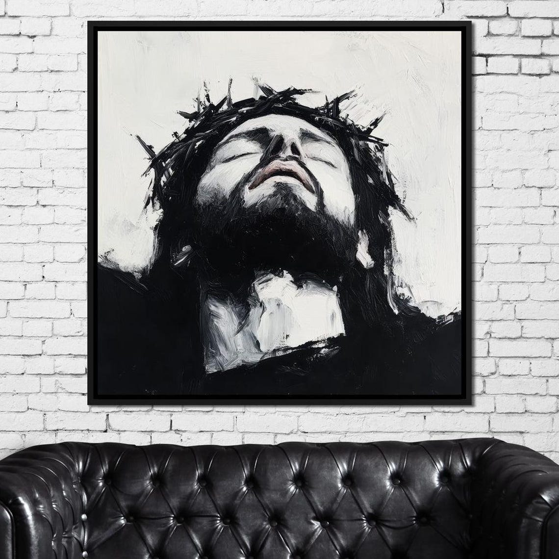 Jesus With Crown Of Thorns Black White Spiritual Faith Portrait Poster - Image 3