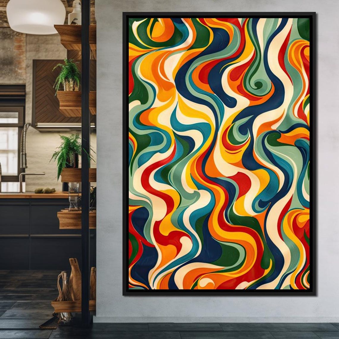 Retro Psychedelic Waves 70s Style Colorful Swirl Modern Art Poster