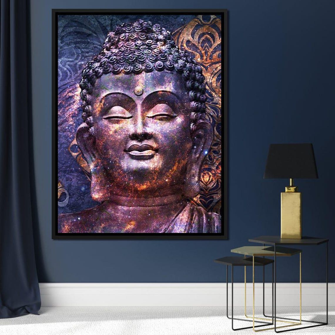 Cosmic Buddha Portrait Galaxy Blue Purple Meditation Wall Art