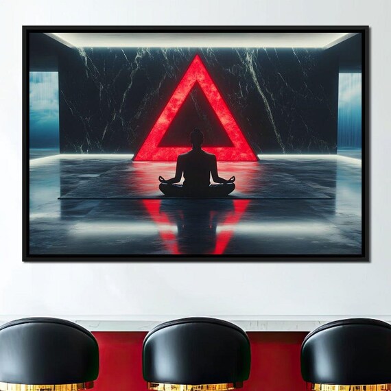 Meditator Silhouette Before a Glowing Red Triangle Zen Sanctuary Poster