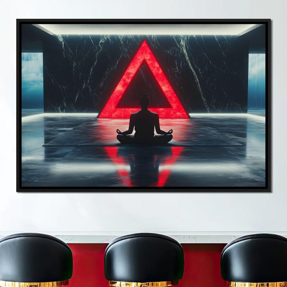 Meditator Silhouette Before a Glowing Red Triangle Zen Sanctuary Poster