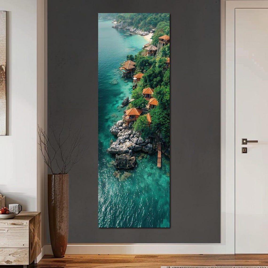 Aerial Tropical Coastline Bungalows Turquoise Sea Aerial View Poster - Image 3