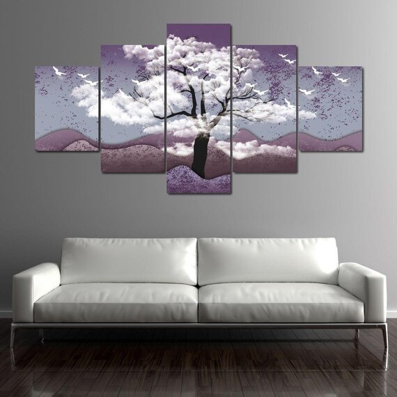 Purple Dream Enchanting Tree Wall Art Dreamy Landscape Nature Decor Modern Art Peaceful Home By Nichecanvas