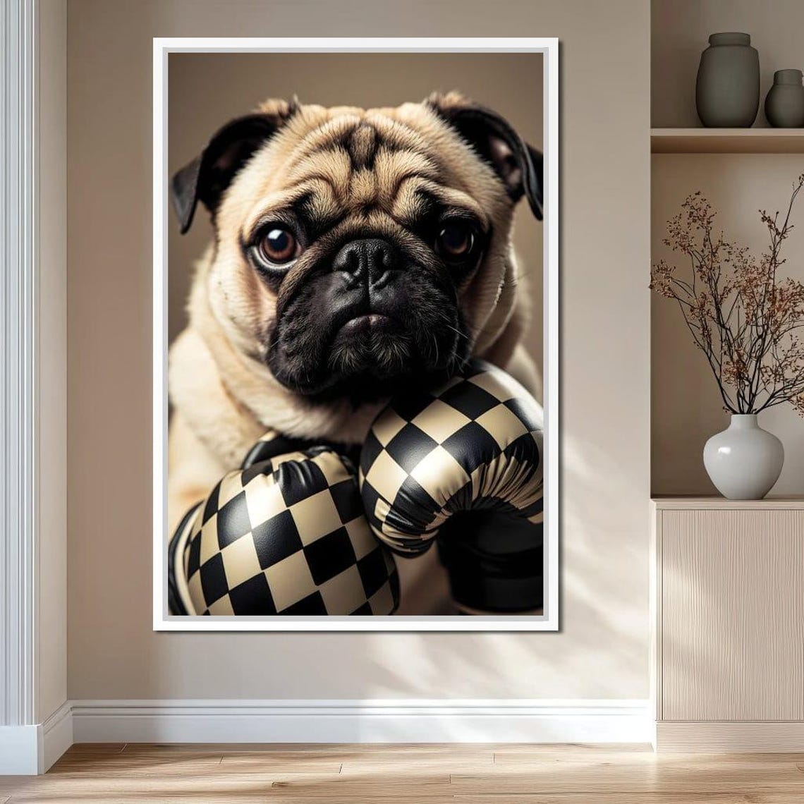 Fierce Pug Boxer With Checkered Boxing Gloves Gym Wall Poster - Image 3