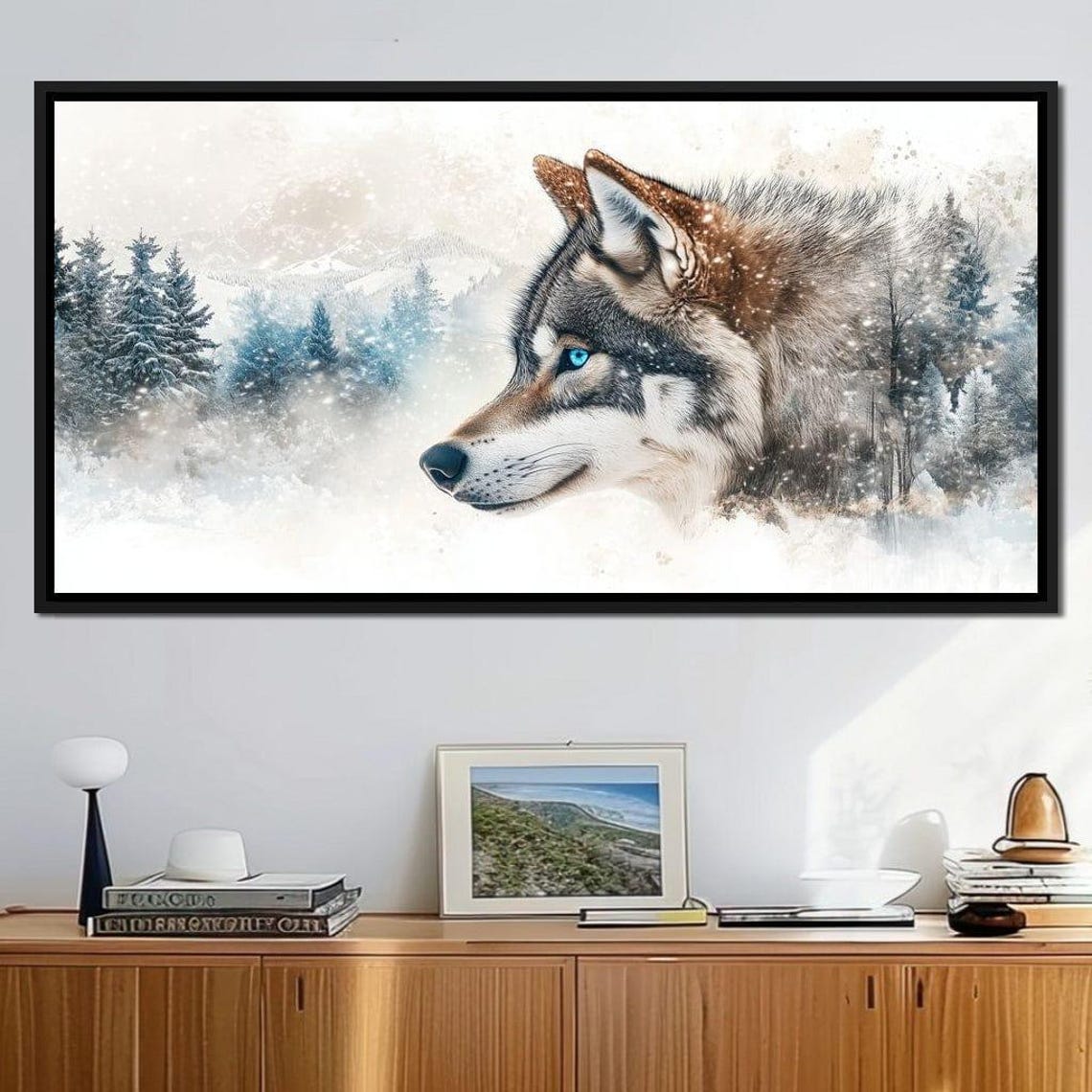 Wolf Profile Blue Eye Snowy Pine Double Exposure Wildlife Wall Art - Image 4