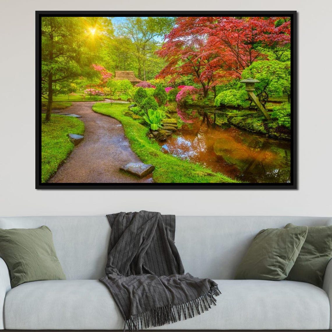 Japanese Garden Red Maple Pond Stone Lantern Tranquil Travel Poster