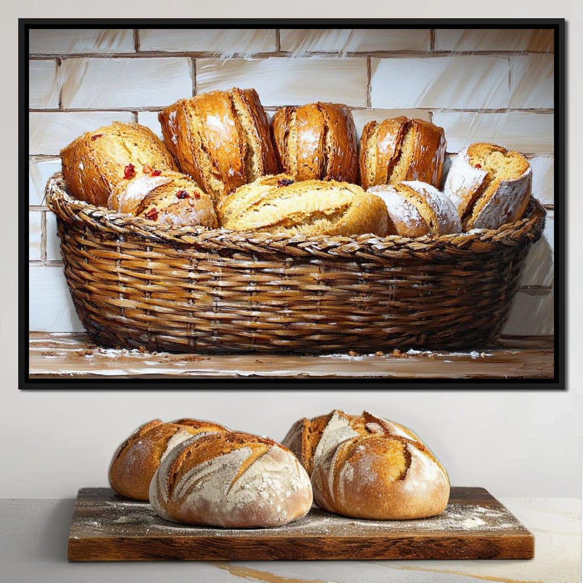 Artisan Bread Basket Rustic Bakery Still Life Kitchen Wall Art - Image 4