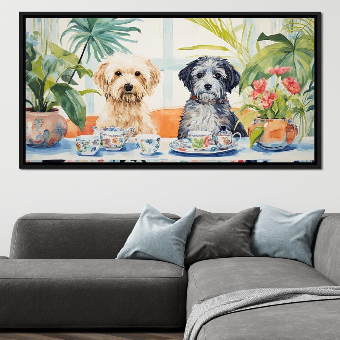 Two Shaggy Dogs Teatime Watercolor Cute Pets Whimsical Wall Poster - Image 3