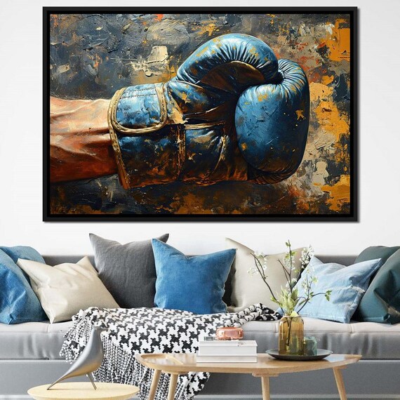 Blue Boxing Glove Fist Close Up Textured Vintage Sports Wall Art Poster