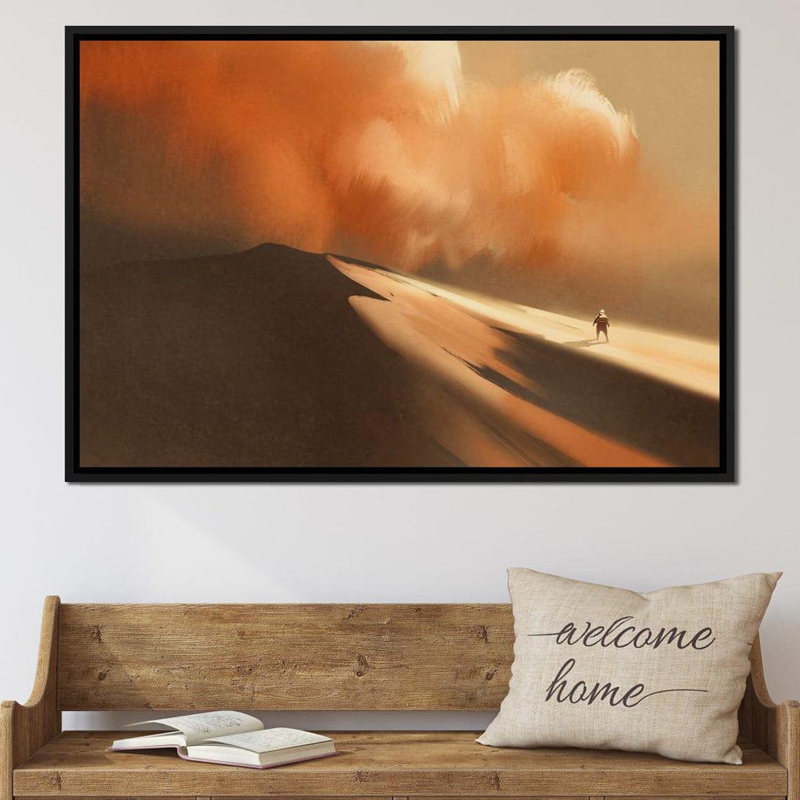 Desert Sandstorm Lone Traveler Golden Dune Dramatic Nature Poster