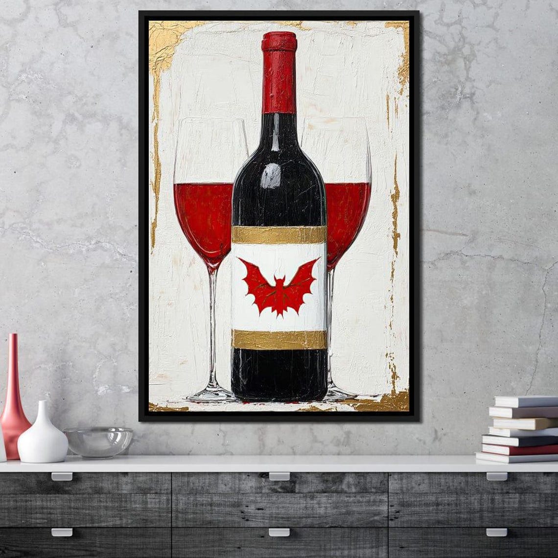 Gothic Red Wine Bottle Bat Label Two Glasses Gold Kitchen Poster - Image 4
