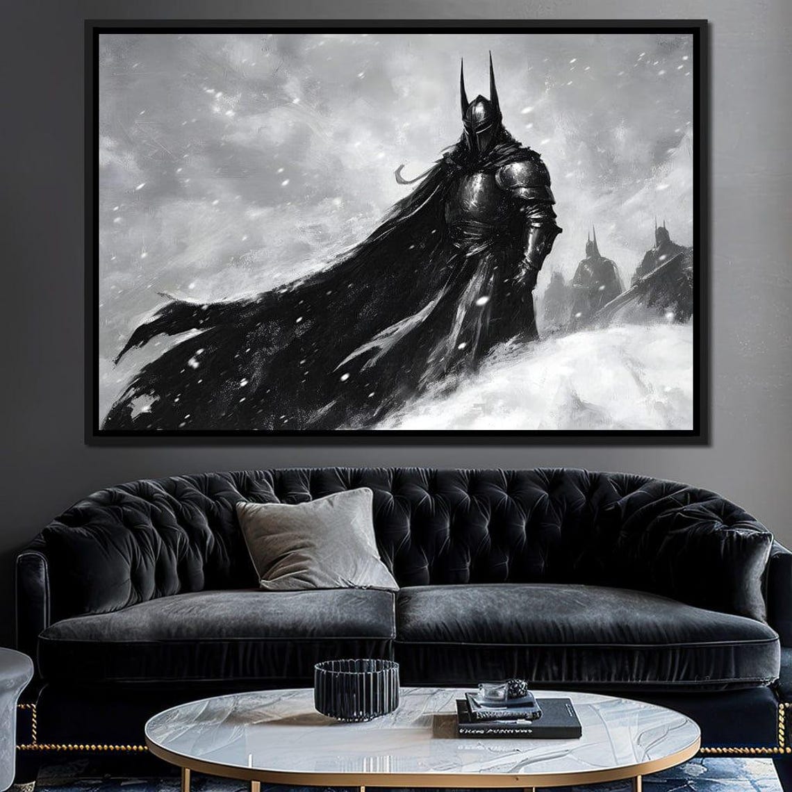 Gothic Knight In Snowstorm Medieval Fantasy Monochrome Poster - Image 3