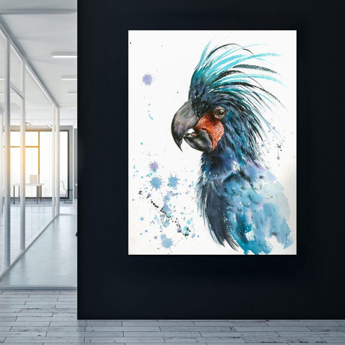 Palm Cockatoo Teal Blue Tropical Bird Watercolor Portrait Wall Art - Image 3