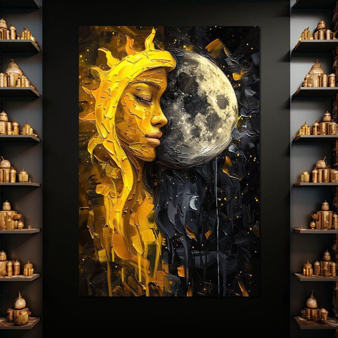 Sun And Moon Embrace Golden Celestial Lovers Cosmic Art Print - Image 4