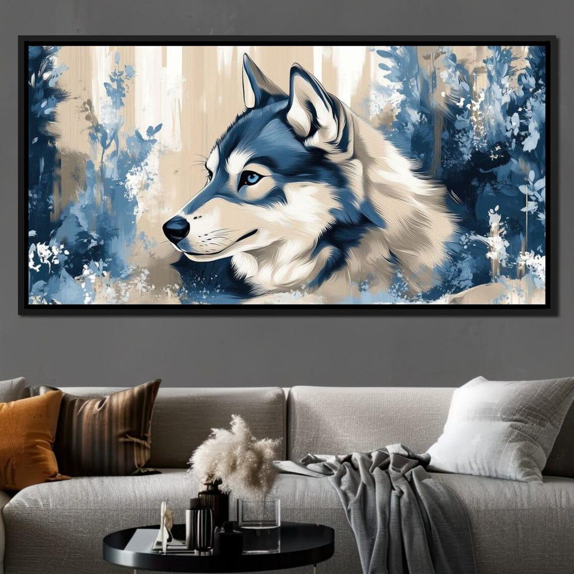 Blue Cream Wolf Profile Portrait Abstract Forest Painterly Wildlife Poster - Image 2