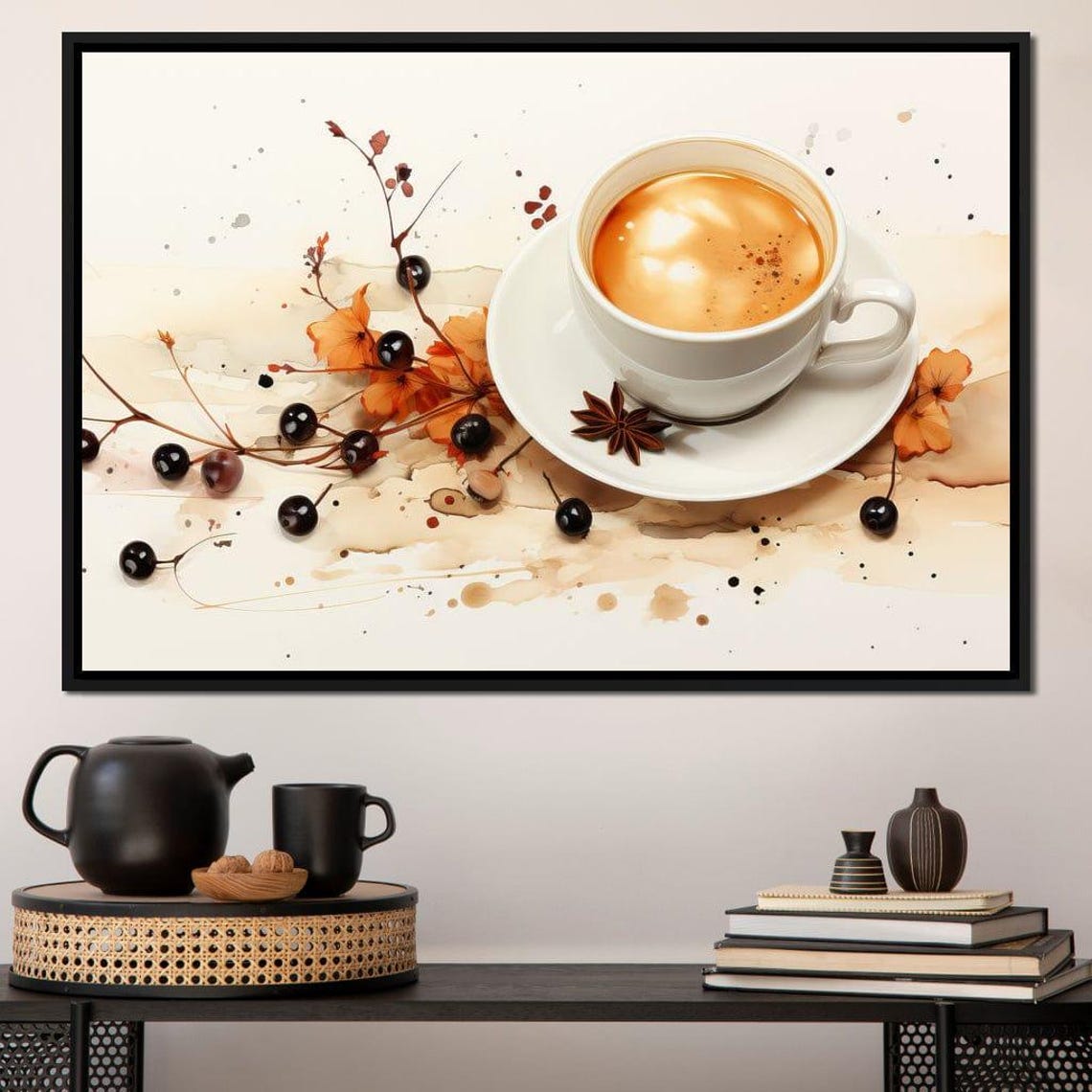 Milk Coffee Cozy Home Decor Coffee Art Rustic Kitchen Wall Art Warm Modern Style Beige Brown Coffee Cup By Nichecanvas