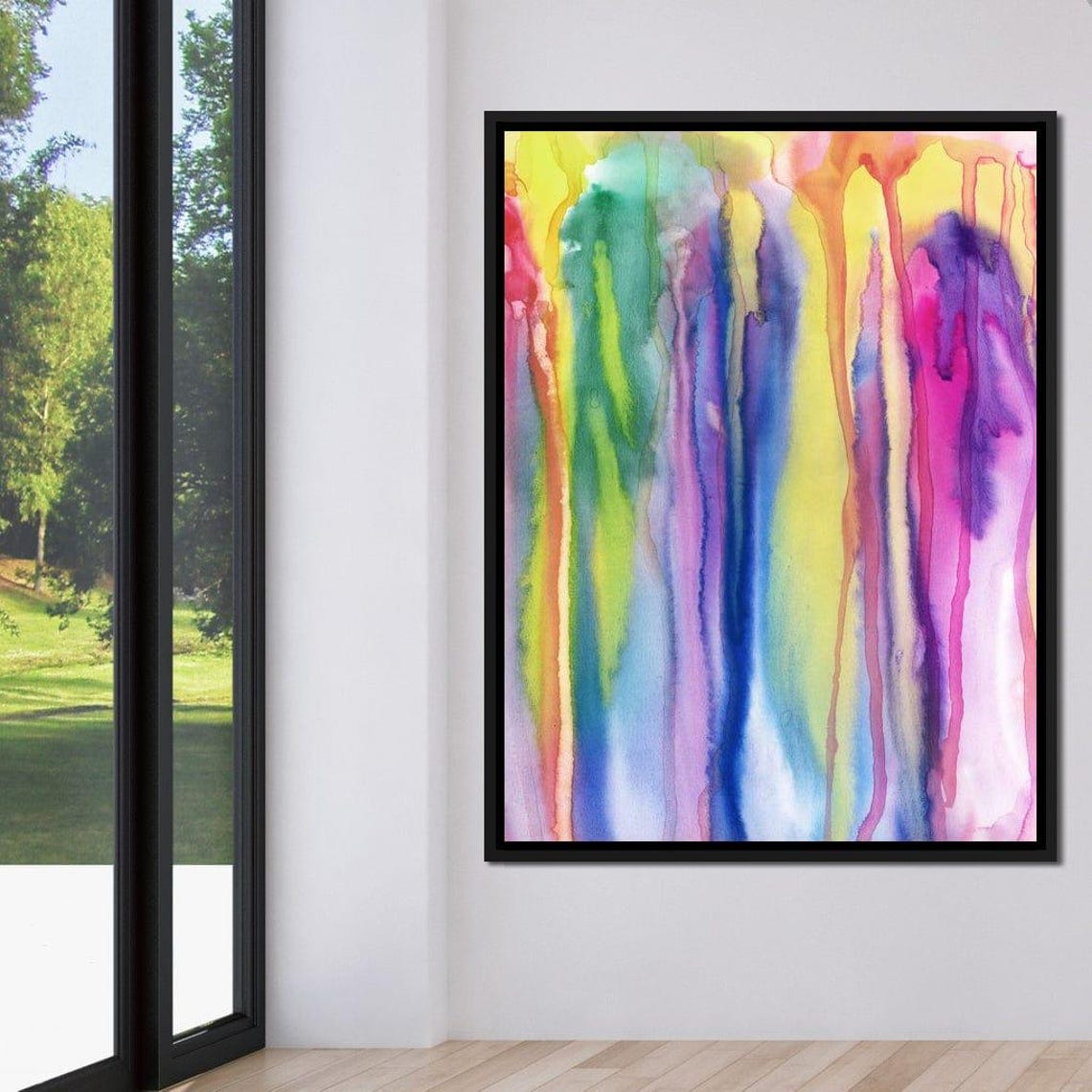 Rainbow Watercolor Drip Stripes Vertical Abstract Wall Art Poster - Image 2