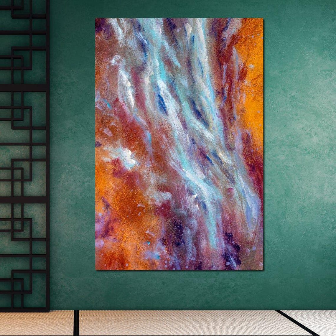 Multicolor Fluid Abstract Vertical Wall Art Orange Purple Turquoise - Image 3