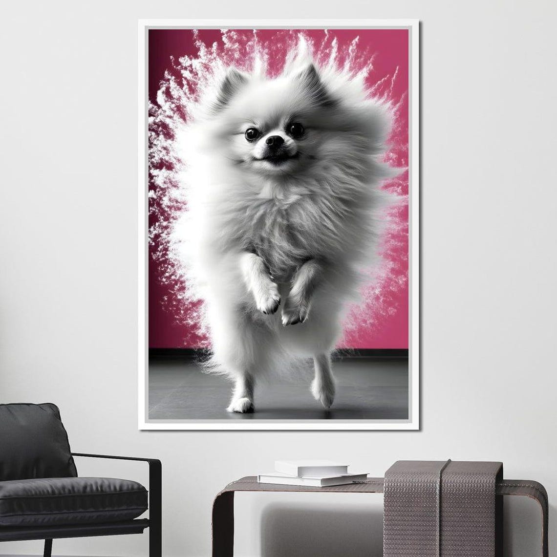 Fluffy White Puppy Shaking Off Sparkling Water Drops Splash Poster - Image 4