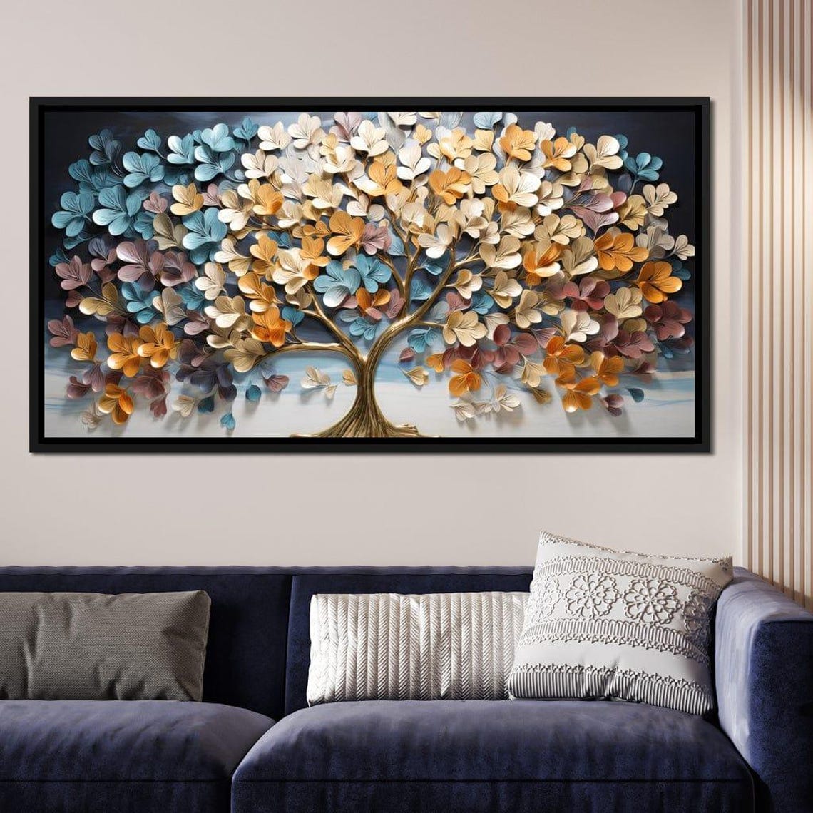 Tree Of Life Golden 3D Metallic Colorful Leaves Multi Panel Wall Art - Image 2
