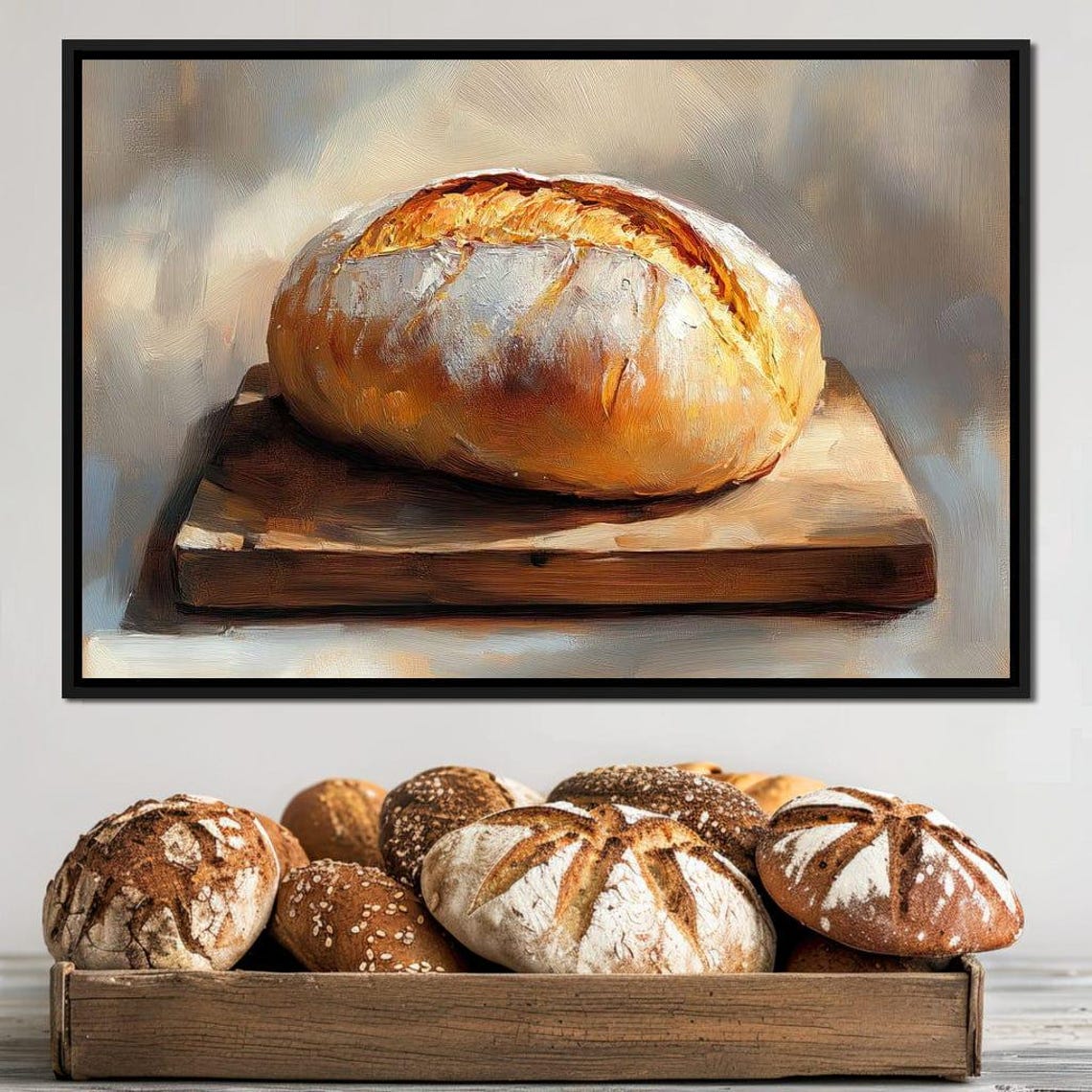 Rustic Artisan Bread Loaf Wooden Board Golden Crust Kitchen Poster - Image 2