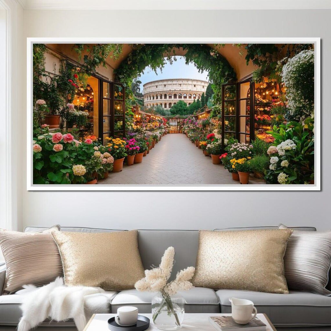 Rome Flower Market Colosseum View Italian Garden Floral Travel Poster - Image 3