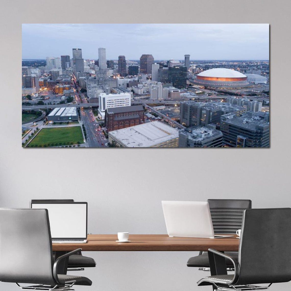 New Orleans Skyline Dusk Superdome Downtown Aerial Cityscape Poster - Image 2