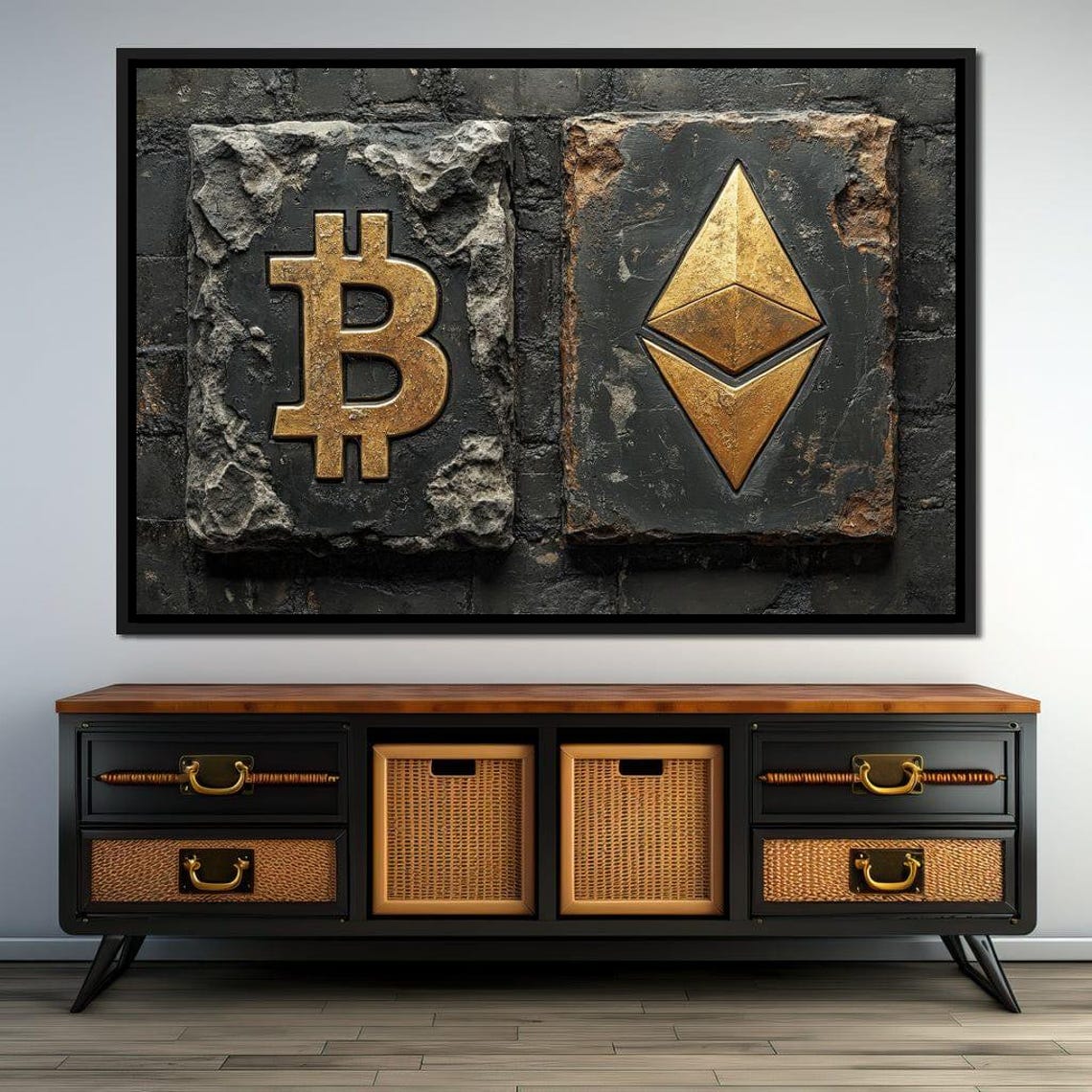 Bitcoin Ethereum Gold Stone Tablets Crypto Luxury Modern Decor Poster - Image 2