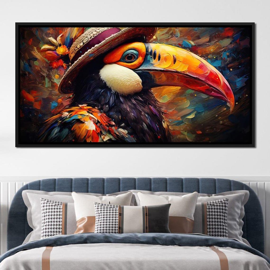 Colorful Toucan Straw Hat Large Beak Vibrant Tropical Bird Art Poster