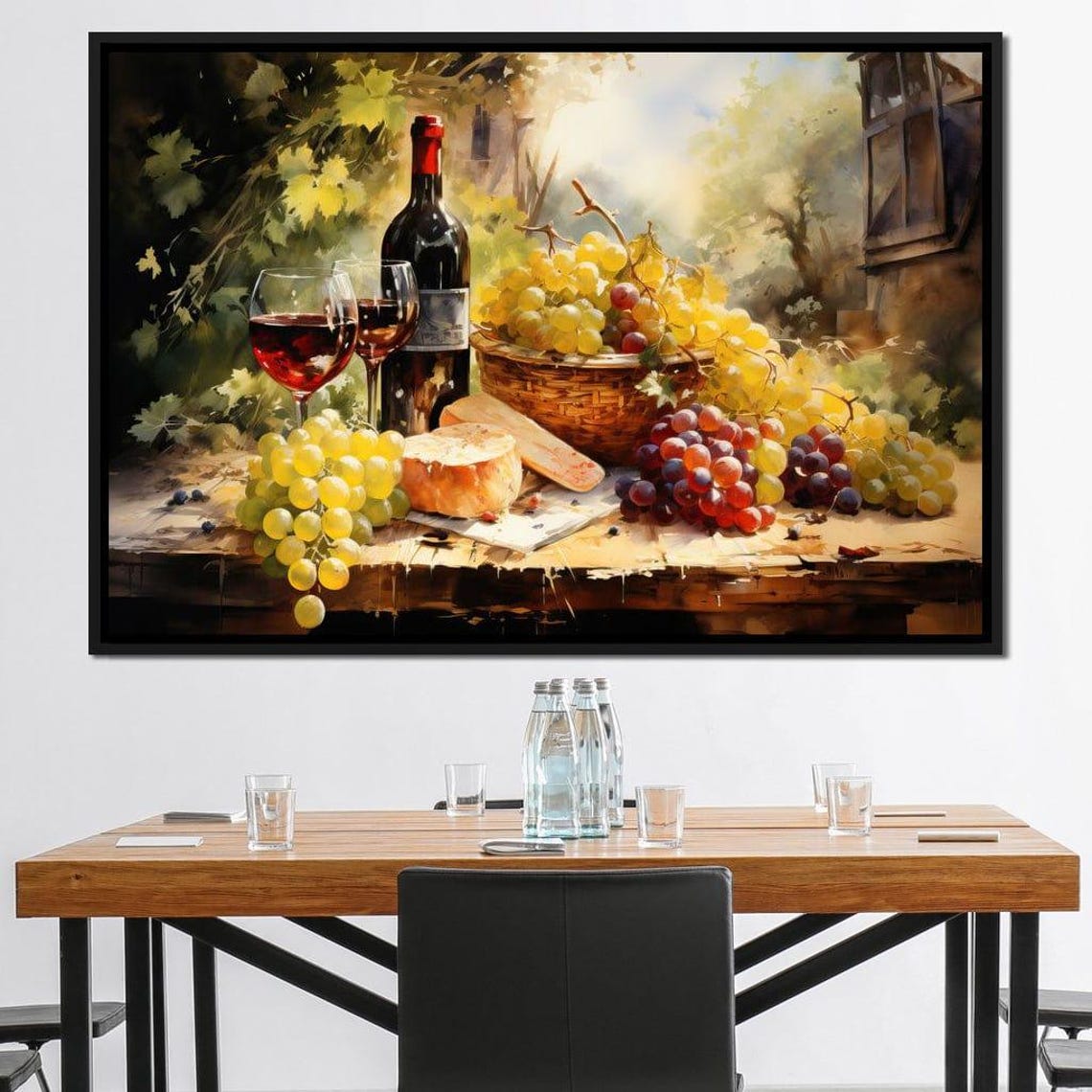 Sunlit Vineyard Wine Grapes Bread Basket Rustic Still Life Wall Art - Image 4