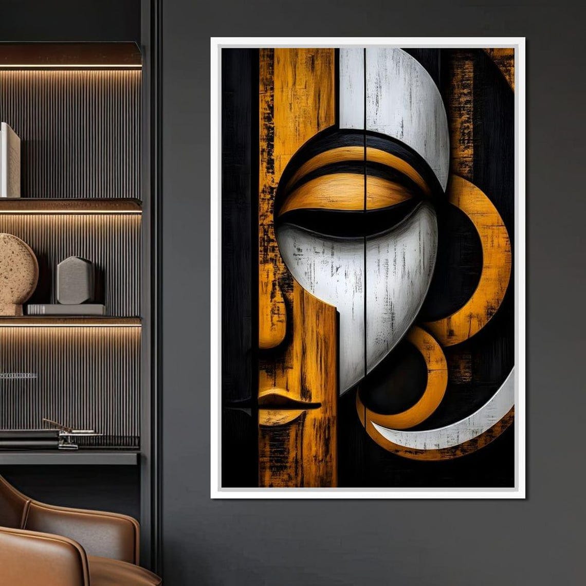 Abstract Gold Geometric Face Mask Tribal Modern Sculptural Art Poster - Image 3